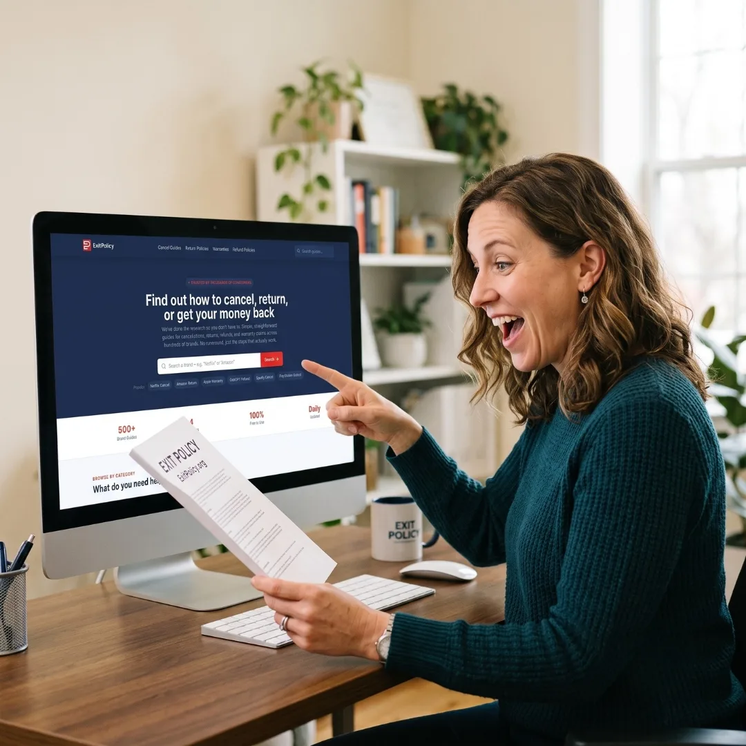 Person researching cancellation and refund policies on a laptop
